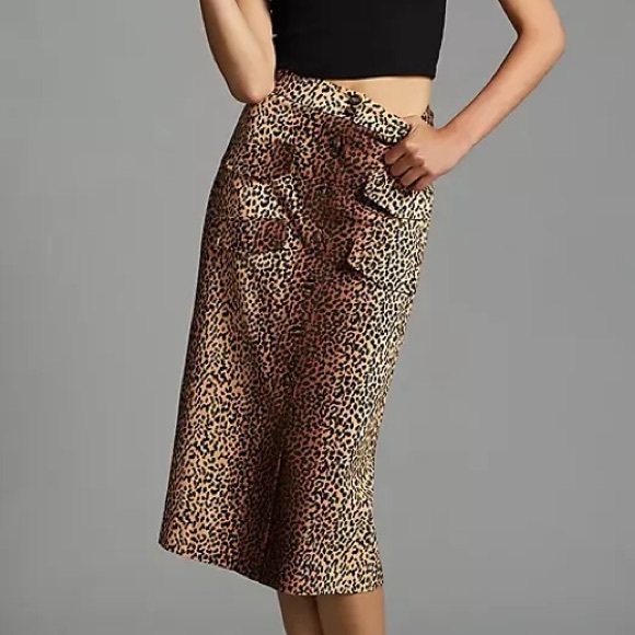 NWT Mare x Anthropologie A-Line Leopard Print Utility Skirt Size S - Picture 1 of 10